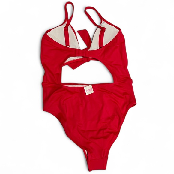 FRONT TIE RED ONE-PIECE SWIMSUIT - Picture 3 of 4